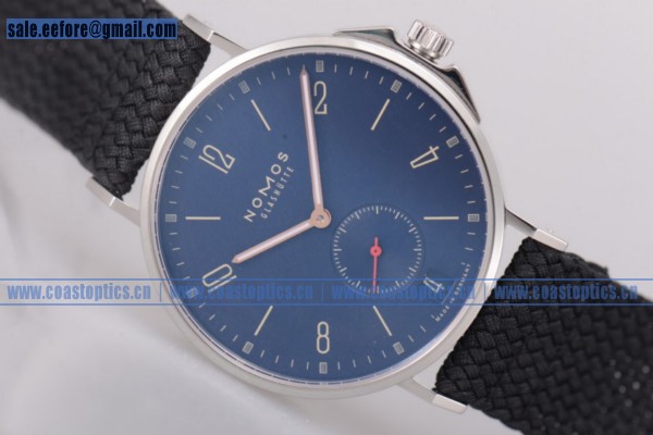 Nomos Glashutte Tangente 38 Date Best Replica Watch Steel 123BL Blue Dial Nylon Strap - Click Image to Close
