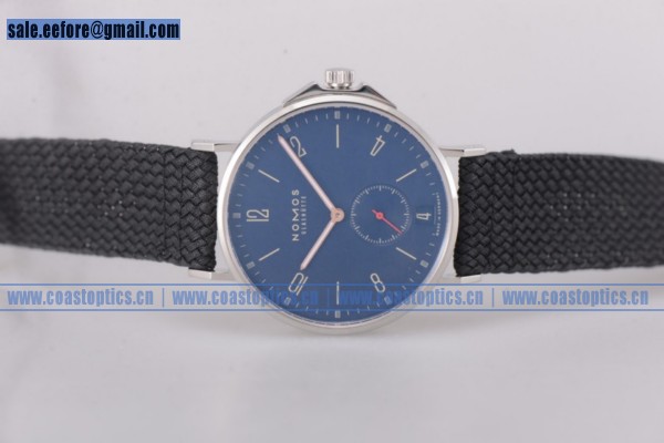 Nomos Glashutte Tangente 38 Date Best Replica Watch Steel 123BL Blue Dial Nylon Strap