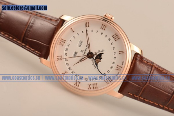 Perfect Replica BlancPain Villeret Moonphase & Complete Calendar Watch Rose Gold 6664-3642-55B (AAAF)