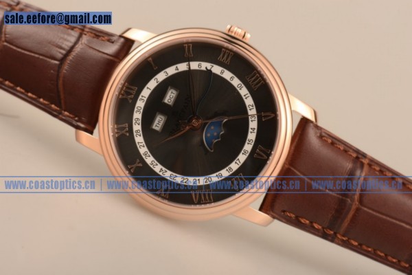 Perfect Replica BlancPain Villeret Moonphase & Complete Calendar Watch Rose Gold 6664-3643-55B (AAAF)