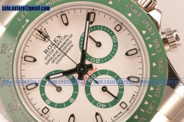 Rolex Daytona Chrono A7750 White Dial Stick Markers With Green Ceramic Bezel (BP)