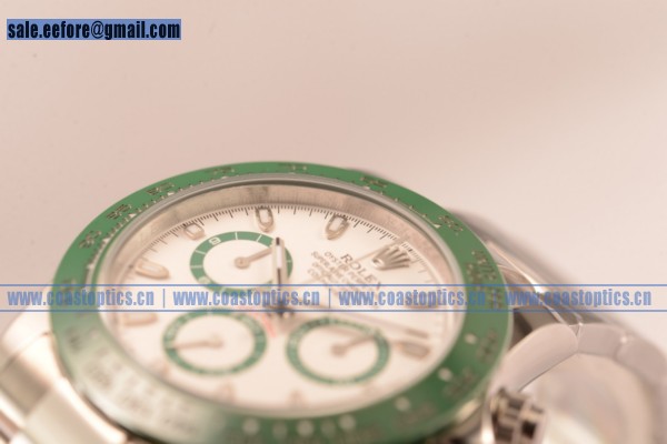 Rolex Daytona Chrono A7750 White Dial Stick Markers With Green Ceramic Bezel (BP) - Click Image to Close