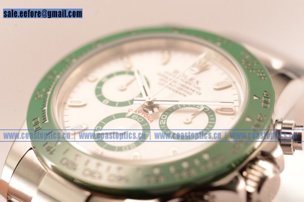 Rolex Daytona Chrono A7750 White Dial Stick Markers With Green Ceramic Bezel (BP) - Click Image to Close