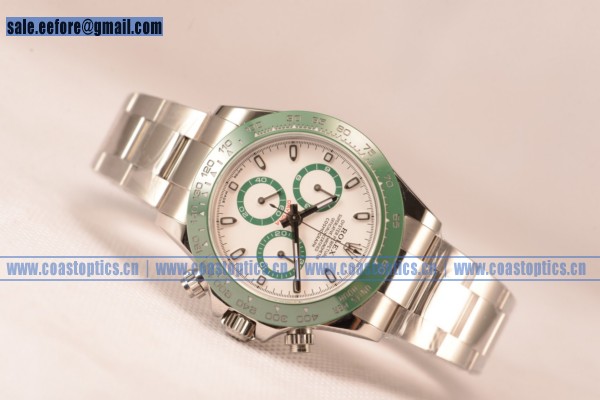 Rolex Daytona Chrono A7750 White Dial Stick Markers With Green Ceramic Bezel (BP)