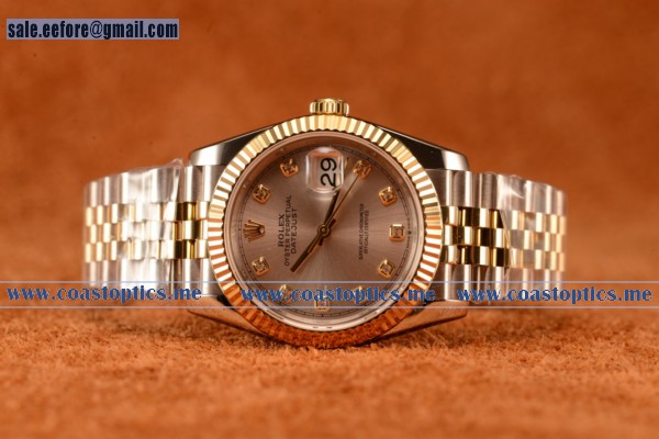 Rolex Datejust 37mm Swiss Eta 2836 Automatic Two Tone With Pink Dial And Diamonds Markers