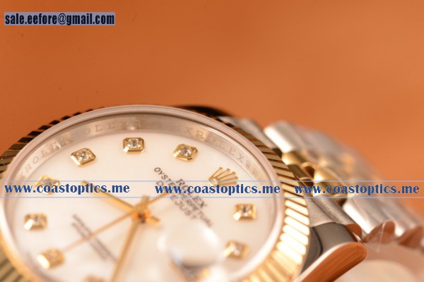 Rolex Datejust 37mm Swiss Eta 2836 Automatic Two Tone With White Mop Dial And Diamonds Markers