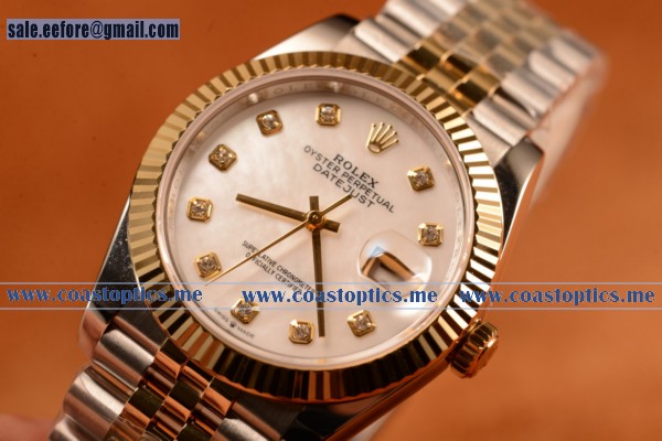 Rolex Datejust 37mm Swiss Eta 2836 Automatic Two Tone With White Mop Dial And Diamonds Markers