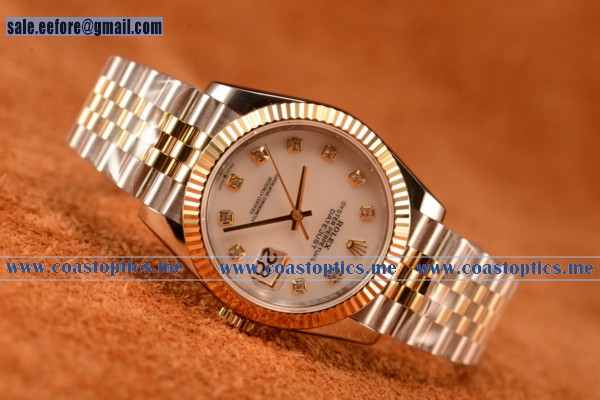 Rolex Datejust 37mm Swiss Eta 2836 Automatic Two Tone With White Mop Dial And Diamonds Markers