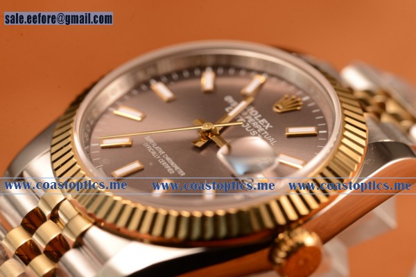 Rolex Datejust 37mm Swiss Eta 2836 Automatic Two Tone With Grey Dial And Stick Markers