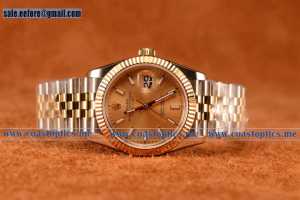 Rolex Datejust 37mm Swiss Eta 2836 Automatic Two Tone With Yg Dial And Stick Markers