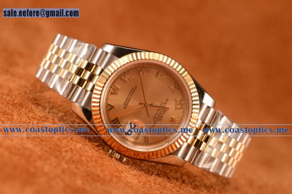 Rolex Datejust 37mm Swiss Eta 2836 Automatic Two Tone With Yg Dial And Roman Markers