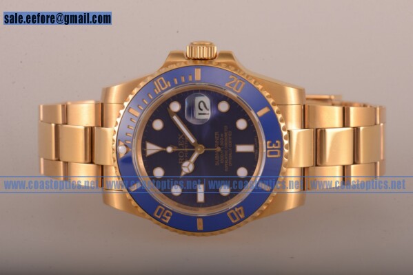 Rolex Perfect Replica Submariner Watch Yellow Gold 116618 blu