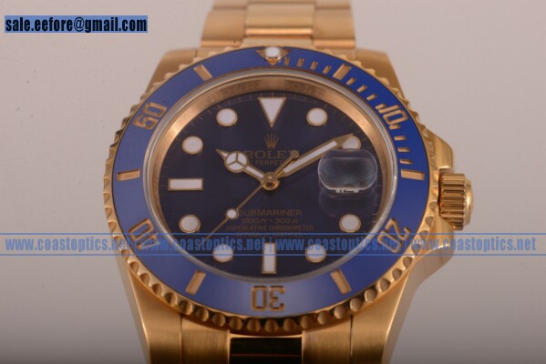 Rolex Perfect Replica Submariner Watch Yellow Gold 116618 blu