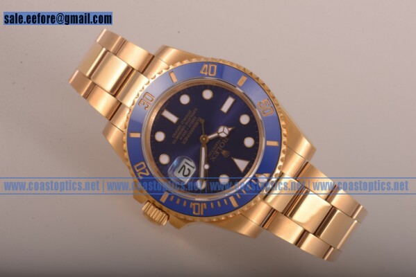 Rolex Perfect Replica Submariner Watch Yellow Gold 116618 blu